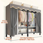 Portable Foldable Wardrobe Closet with Cover, 1200lbs Garment Rack for Hanging Clothes, Enclosed Coat Storage Organizer with 