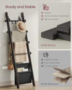 VASAGLE Blanket Ladder for Living Room, 5-Tier Wooden Ladder Shelf, Decorative Farmhouse Blanket Rack with Synthetic Leather 