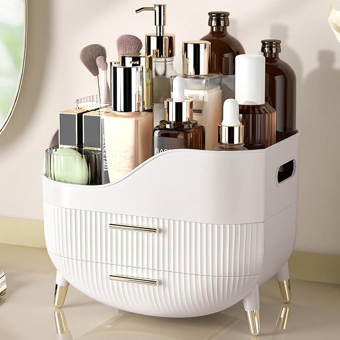Makeup Organizer for Vanity, Large Capacity Skincare Cosmetic Organizer Countertop with 2 Drawers, Cosmetic Display Cases Mak
