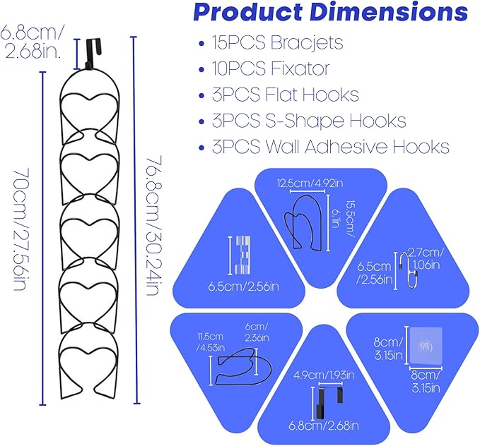 LINFIDITE 15 PCS Baseball Hat Rack Hanger Holder Organizer Flexible Multi Hook Wall Mounted Over Door Cap Display Storage Rac