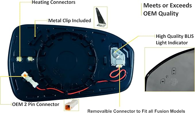 EAP Passenger Side Mirror Glass Compatible with Ford Fusion 2013-2021, Heated with Blind Spot DS7Z17K707C KS7Z17K707A