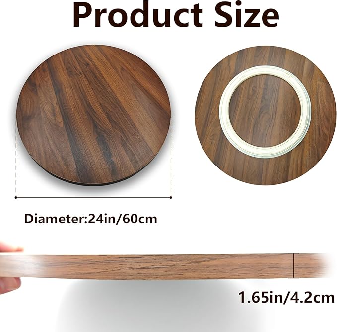 24" Wood Lazy Susan, Large Solid Turntable Serving Tray for Tabletop, Smooth Rotating Round Tray for Kitchen Counter, Dining 