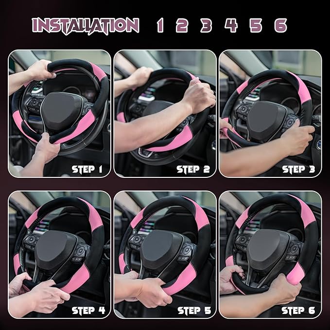 Soft Leather Steering Wheel Cover with Breathable Design and Anti-Slip Grip, Fully Compatible with Tesla, Toyota, Honda, Niss