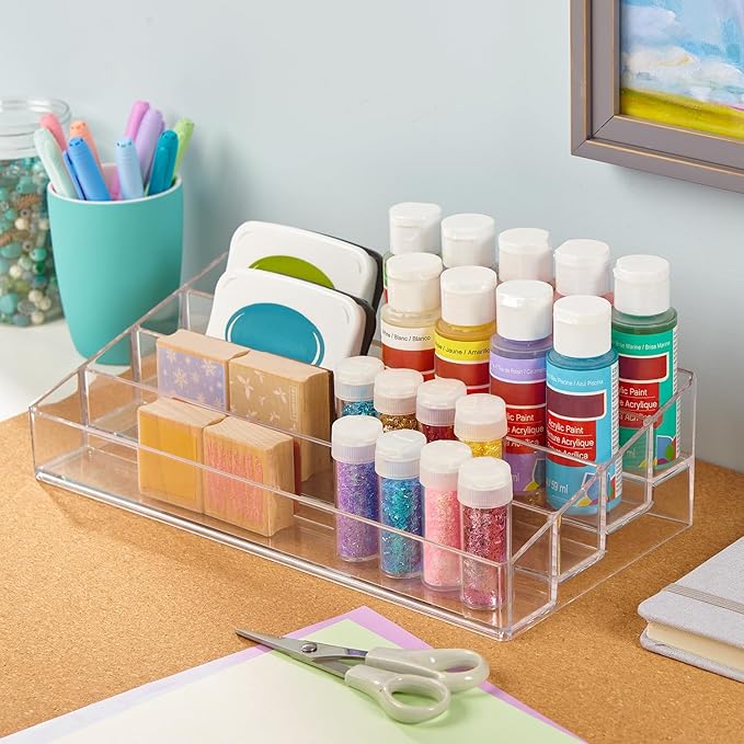 STORi Multi-Level Nail Polish Bottle Holder | Clear Plastic Organizer Rack for up to 40 Nail Polish Bottles, Rectangular 4 Ti