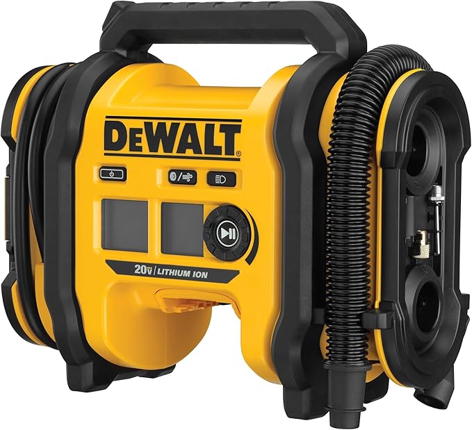 DEWALT Tire Inflator Portable Air Compressor 20V MAX, Car Air Pump with Automatic Shut Off, LED Light, Tool Only (DCC020IB)