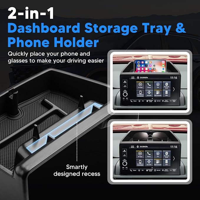 4PCS Center Console Organizer for Honda CR-V 2023-2026, Dashboard Storage Tray with Phone Holder Accessories Lower Center Console Organizer for CRV, Armrest Hidden Storage Interior with Anti-Slip Mats