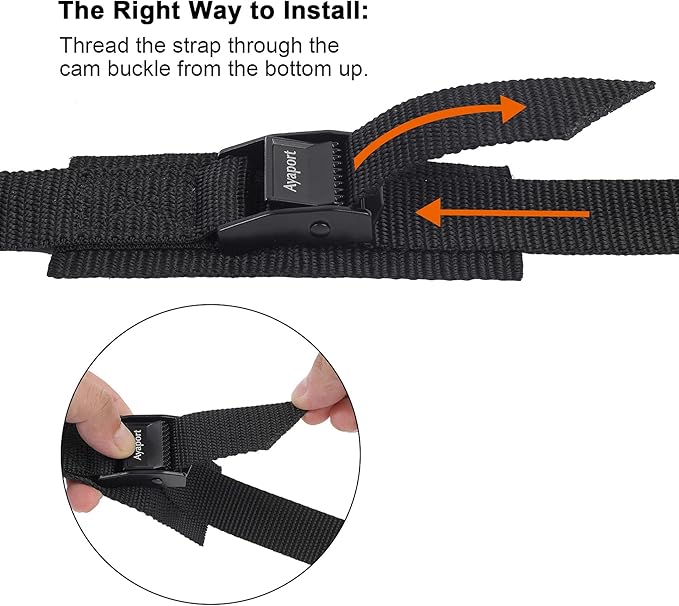 Ayaport Lashing Straps Car Roof Rack Straps Cam Buckle Tie Down Strap for Kayak, SUP, Canoe, Surfboard Packing Black 4 Pack