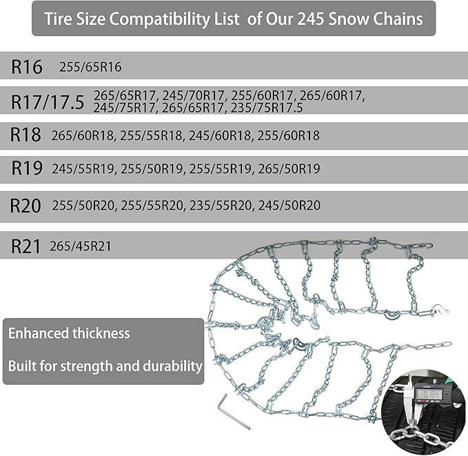Snow Chains, Thickened and Wear-Resistant High Carbon Steel Anti Slip Tire Chain for Light Truck, Pickups, and SUVs, Qick Eas