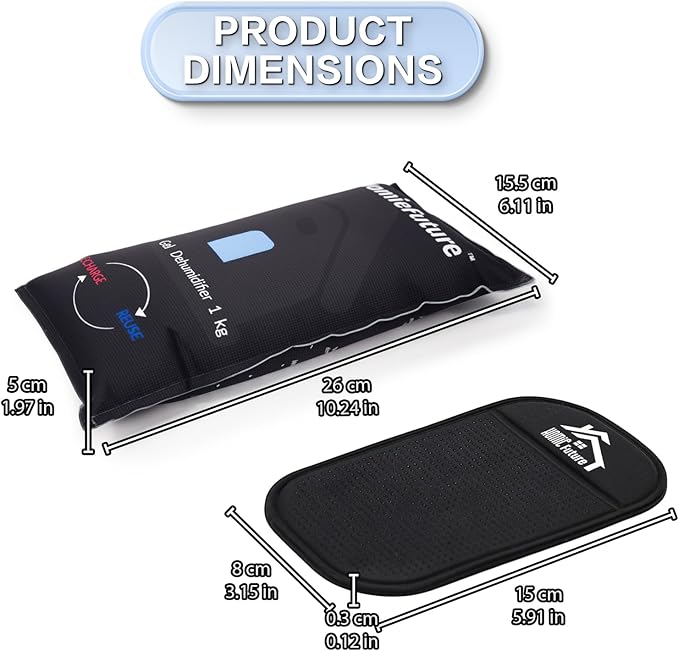 1000g Car Dehumidifier Bag with Non-Slip Dashboard Mat | Microwave Rechargeable Silica Gel Desiccant | Absorbs Moisture & Con