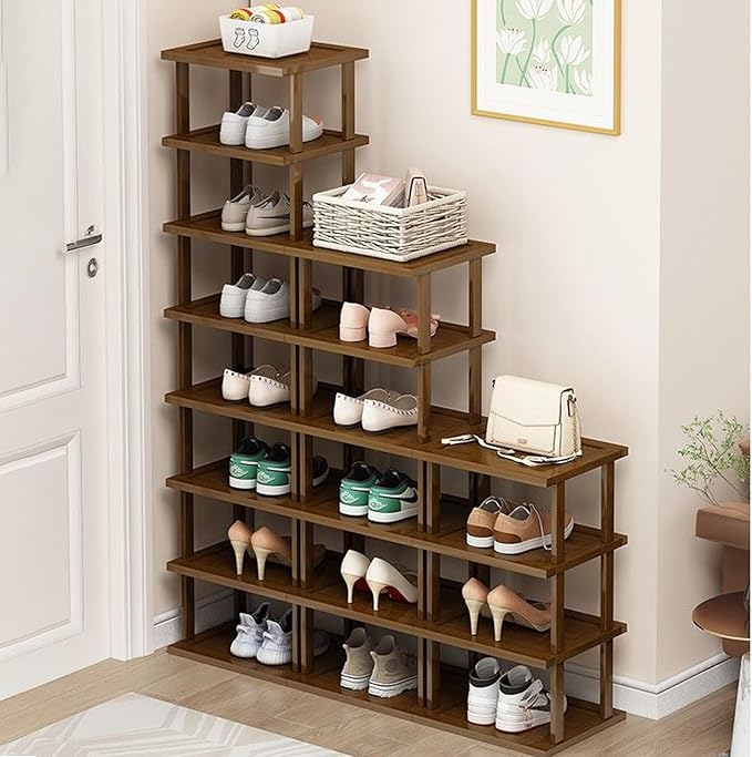 AFOORD Vertical Shoe Rack-Tall Narrow Shoe Rack Organizer for Small Spaces,17Tier Bamboo Shoen Shelf for Entryway,Closet,Corn