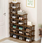 AFOORD Vertical Shoe Rack-Tall Narrow Shoe Rack Organizer for Small Spaces,17Tier Bamboo Shoen Shelf for Entryway,Closet,Corn