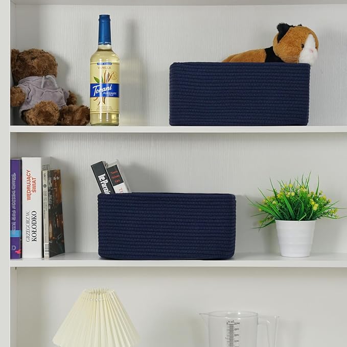 3-Pack Storage Baskets for Organizing | Woven Shelf Toy Basket | Rope Baskets for Gifts Empty | Closet Organizer Bins with Ha