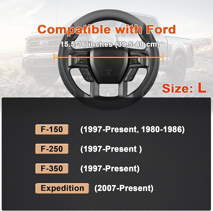 GIANT PANDA Car Steering Wheel Cover for Ford - F150 F250 F350 Expedition, (15.5-16 inches - Black+Gray)