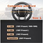 GIANT PANDA Car Steering Wheel Cover for Ford - F150 F250 F350 Expedition, (15.5-16 inches - Black+Gray)