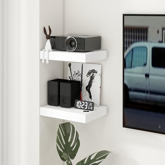 12 Inch Deep Floating Shelves | 16 Inch White Floating Shelves Set of 2 | Rustic White Deep Shelves for Wall | White Wall She