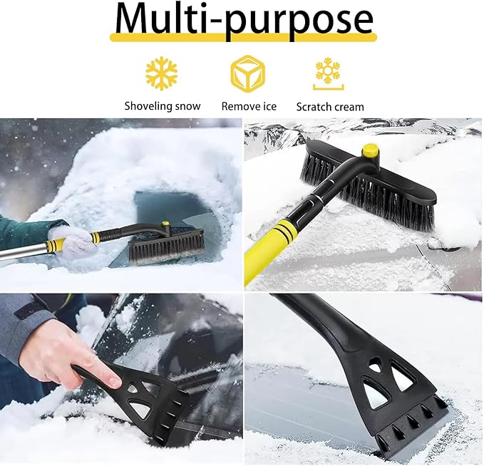 Ice Scrapers for Car Windshield,32“Snow Brush for Car with Ice Scraper, Retractable Handle and 360° Rotating Brush Head, Winter Car Accessories for Cars, Trucks and SUVs-Yellow