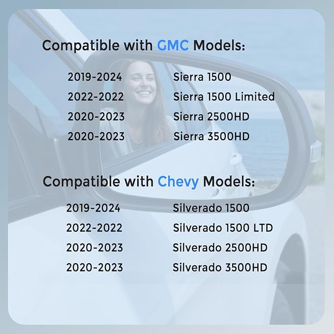 Driver Side Mirror Glass with Blind Spot Mirror - Compatible with Chevy & GMC Vehicles - Silverado 1500 2019-2024, Sierra 1500 2019-2024, with Heated, without Auto Dimming, Replace# 84309708