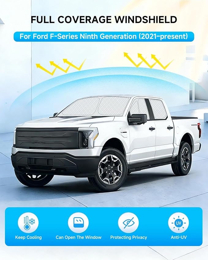 6pcs Windshield Sun Shades for Ford F150 2021-now，Accessories, Reflective Thicken Full Car Window Covers Sunshade for Windshield Side Rear, UV Block and Blackout Privacy for Camping Napping