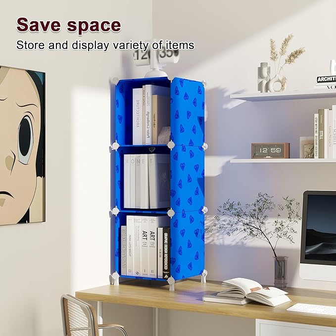 UNKU Cube Storage Organizer, 3 Cube Closet Organizer Storage Shelves, DIY Stackable Bookcase, Clothes Organizer Shelf for Clo