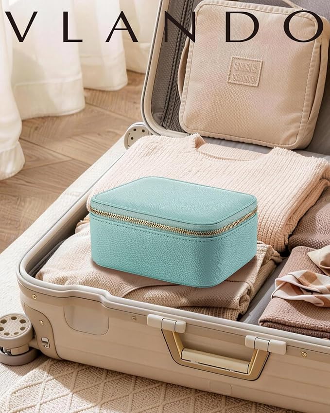 VLANDO Jewelry Travel Organizer with 8 Velvet Jewelry Bags Travel Jewelry Storage Box Jewelry Case for Necklace Rings Earring