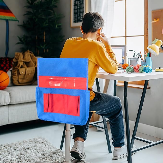 Chair Pockets for Classroom 12 Pack 15 x 19 Inch Chairback Buddy Pocket Chart Seat Back Organizer Student Storage with Lable Slot for Classroom Kindergarten School Home (Blue-Red)
