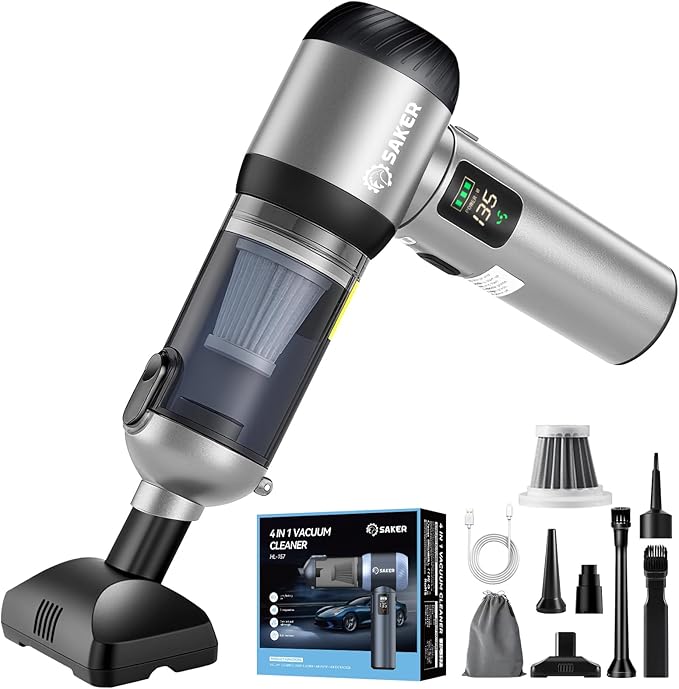 Saker Car Vacuum Portable Cordless 20000Pa Suction Power 4 in 1 Handheld Vacuum&Air Duster with LED Light Type-C Charge Porta