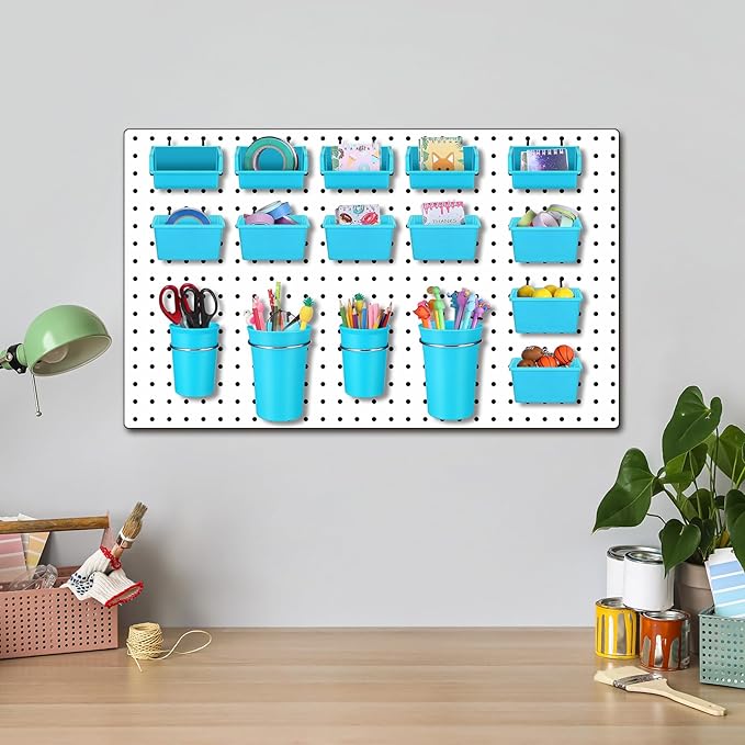 Sieral 64 Pieces Pegboard Bins Pegboard Cups with Hooks and Loops Peg Hooks Assortment Organizer Accessory for Organizing Acc
