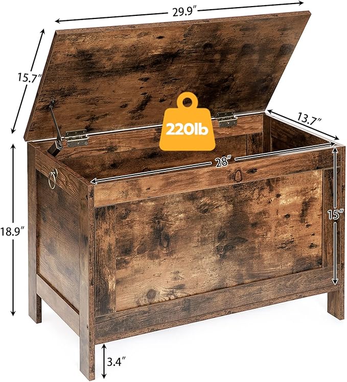 HOOBRO Toy Box, Retro Wooden Look Storage Chest with Safety Hinge, Entryway Storage Bench Supports 220 lb, 29.9 x 15.7 x 18.9