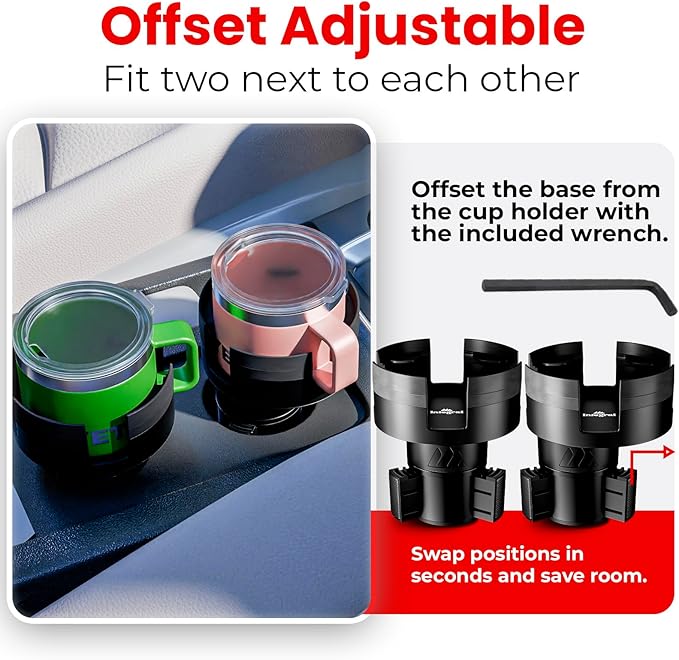 Integral Expandable Mug Holder - YETI 14oz Rambler Cup Holder - Car Cup Holder Expander with Adjustable Base - Rubber Tabs Hold Most Coffee Mugs Ramblers 10oz