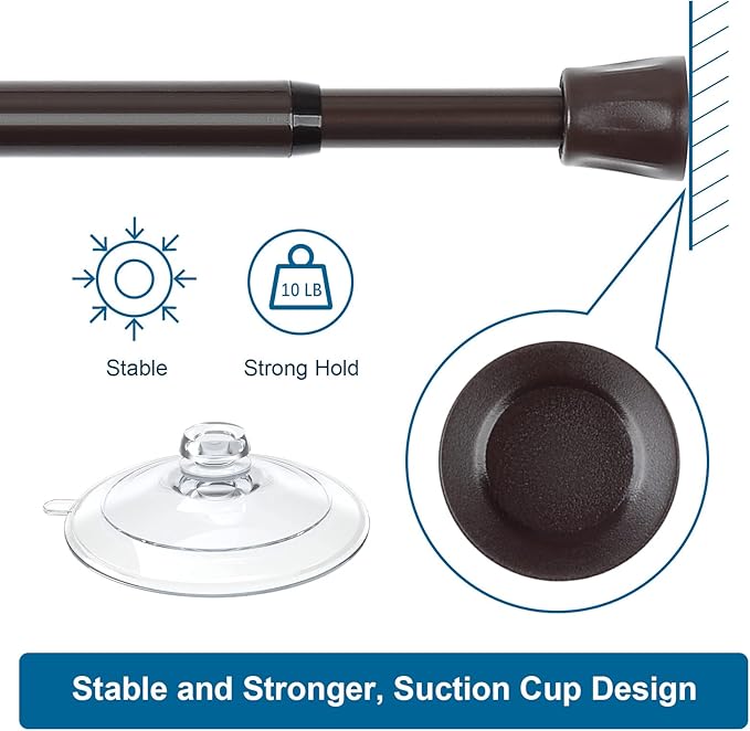 TYRON 4-Piece Spring Tension Curtain Rod, Bronze Finish, 17-28 Inch, No Drilling Required