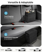 Corduroy Car Trash Can with Lid and Mesh Pockets - Leakproof Organizer,Multipurpose Waterproof Garbage Can/Trash Bin for Car(Black-3 Gallons)