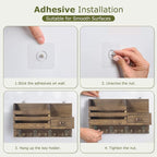 Key Holder Wall Mount, Wooden Adhesive Mail and Key Organizer with Drawer, Small Shelf, 8 Hooks, 2 Installation Methods, Brow