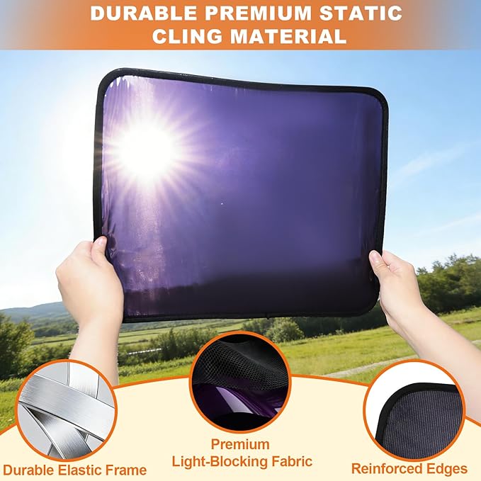 Car Window Shades - Static Cling Sun & Glare Blocker, Semi-Transparent Privacy Window Cover for Side & Rear Windows, Removable Tint for SUV Truck RV (15.75" x 13.78")