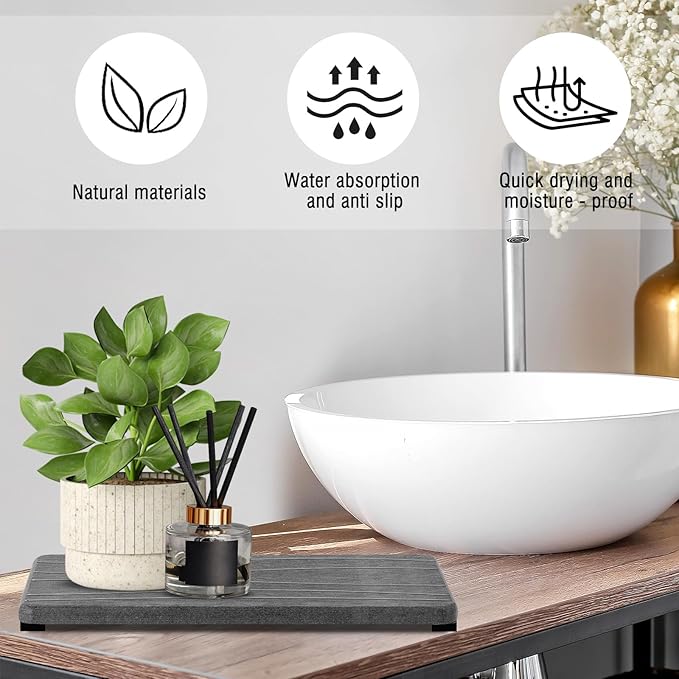 3PCS Water Absorbing Stone Tray, Fast Drying Stone Sink Tray, Stones Soap Trays, Water Absorbent Diatomite Trays, Diatomite C
