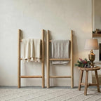 Wooden Blanket Ladder - 76in Natural Wood Color- Leaning Wall Decor for Bedroom, Bathroom, Living Room - Rustic Quilt Holder 