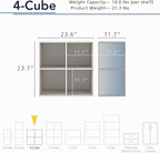 Homes: Inside + Out Apexa 4-Cube Storage Organizer Shelves, Stackable Wood Bookcase Fits Cubby Bins for Organization, Dorm Te
