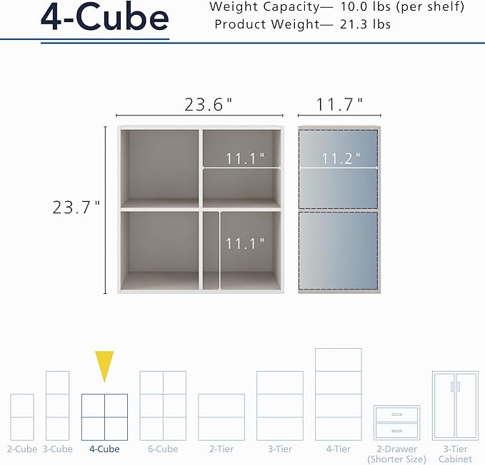 Homes: Inside + Out Apexa 4-Cube Storage Organizer Shelves, Stackable Wood Bookcase Fits Cubby Bins for Organization, Dorm Te