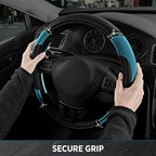 Road Comforts Leather Steering Wheel Cover - Made with PVC Leather - Anti-Slip, Universal Fit 14 1/2 inches to 15 inches - Da