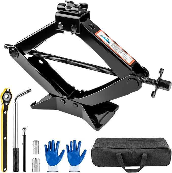 3 Ton (6610 Lbs) Car Jack, Universal Heavy Duty Scissor Jack, Professional Spare Tire Changing Kit with Lug Wrench, Portable 