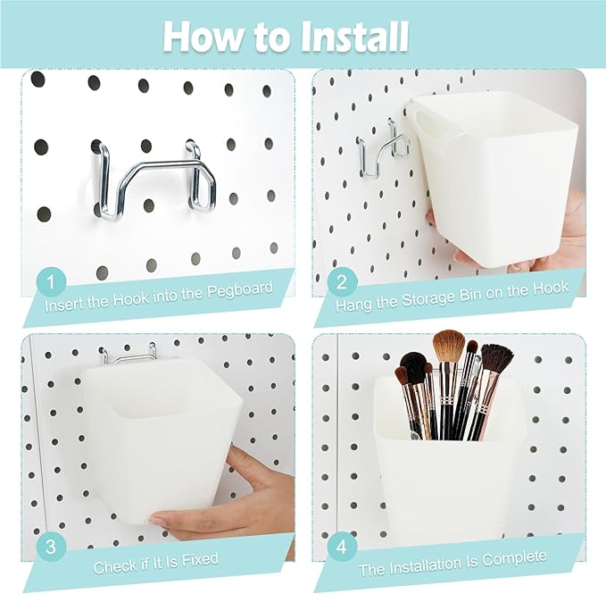 8 Pack Large Pegboard Bins with Hooks, Square Box Shape Peg Board Cups and Peg Board Accessories for Craft Room, Playroom, Of