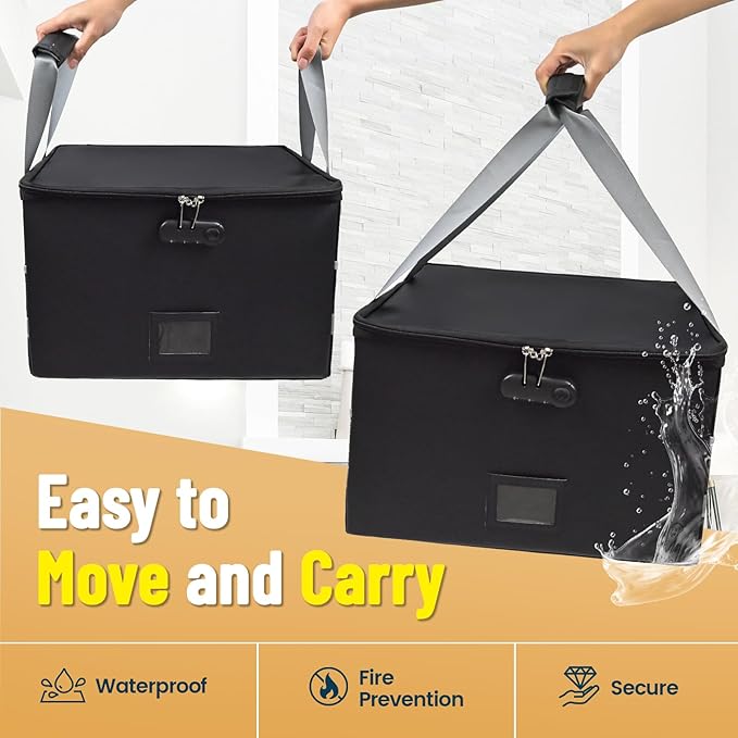 File Box with Hanging Folders Important Fireproof Document Organizer with Lock Collapsible Portable File Box with Handle for 