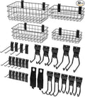 AZUNO 32Pcs Slatwall Accessories Set with 4 Slatwall Baskets & 26 Multi-Sized Slatwall Hooks and 2 Heavy-Duty Storage Straps 