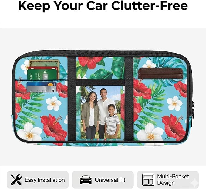 Tropical Plants Car Sun Visor Organizer Anti Slip Sun Visor Organizer with Multi-Pocket Cars Interior Accessories Easy to Store Universal for Cars SUV