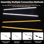 12V LED Interior Light Bar Kit Dimmable IP67 Waterproof Camping String Lights, 2 Bars White & 2 Bars Amber Aluminum Magnetic Mount Exterior Lights for RV, Camping Tent,Car