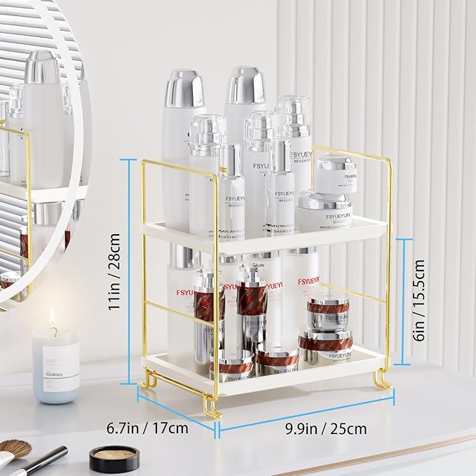 FSyueyun 2-Tier Bathroom Countertop Organizer, Tool-Less Premium Plastic Makeup Organizer - Bathroom Tray for Perfume, Skinca