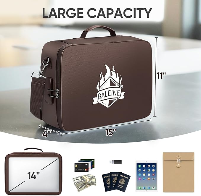 BALEINE Fireproof Document Box with Lock, Portable Fireproof Document Bag Waterproof Fire Proof File Boxes for Documents, Fil