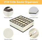 Joyoldelf Sock Drawer Organizer Divider Underwear Organizer 24-cell Fabric Dresser Drawer Organizers Storage Boxes for Socks 