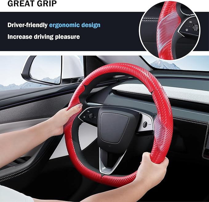 Steering Wheel Cover for Tesla Model 3 Highland(2024-Present)/ Model Y Juniper(2025-Present),Anti-Slip,Comfortable Grip,Breathable,Customized for Tesla Model 3/Y Accessories,Matte Red