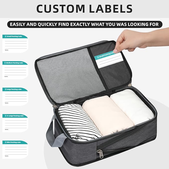 BAGAIL 6 Set Lightweight Compression Packing Cubes with Packing List, Anti-Tearing Expandable Organizer Bags for Travel, Dark
