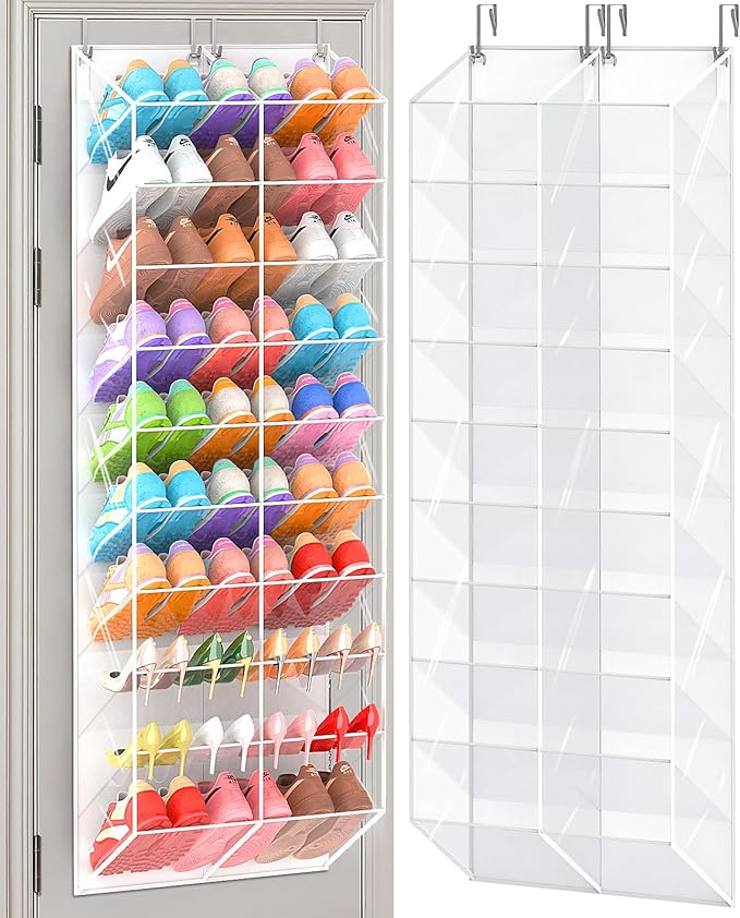 20-30 Pairs Over the Door Shoe Organizer, Transparent PVC Hanging Shoe Rack for Closet, 10-Tier Door Shoes Storage, Crystal-C